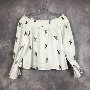 Altar'd State Top Boho Floral Embroidered Off Shoulder Blouse Crop Size Medium‎